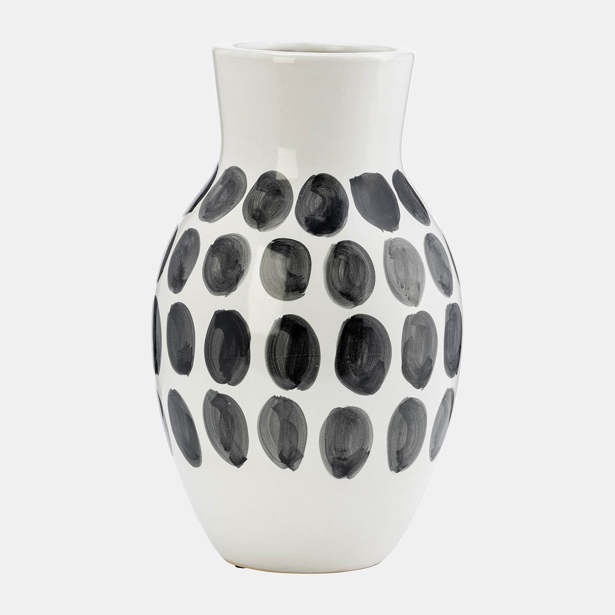 Cer, 10"h Blk Polk-a-dot Flower Vase, White