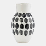 Cer, 10"h Blk Polk-a-dot Flower Vase, White