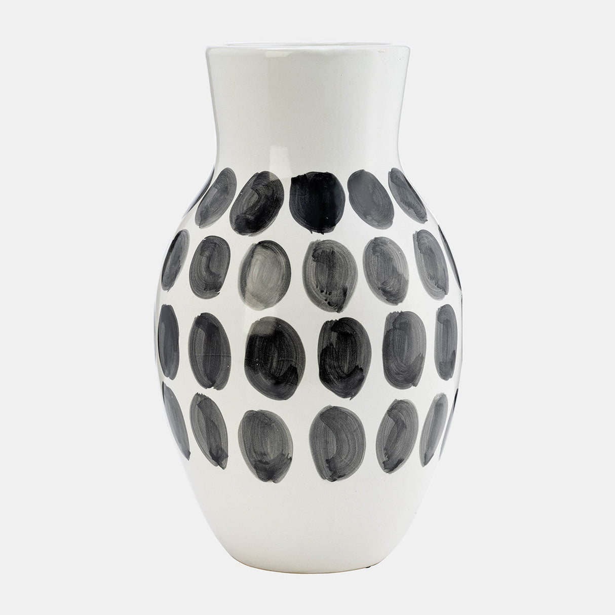 Cer, 10"h Blk Polk-a-dot Flower Vase, White