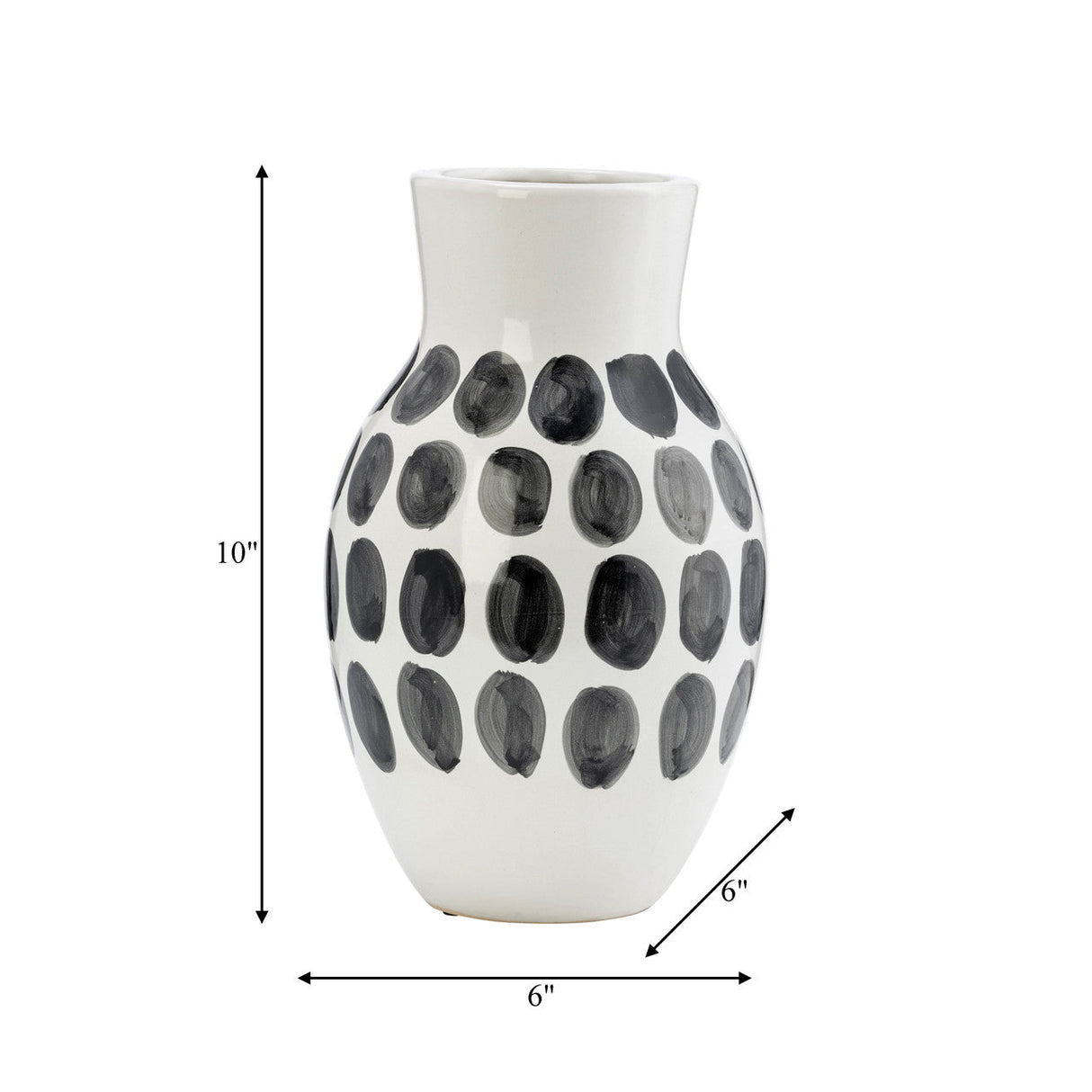 Cer, 10"h Blk Polk-a-dot Flower Vase, White