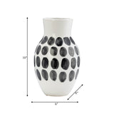 Cer, 10"h Blk Polk-a-dot Flower Vase, White