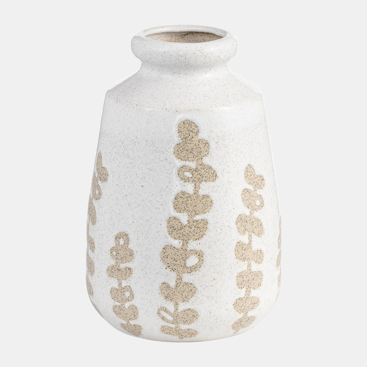 Cer, 10"h Botanical Vase, Ivory