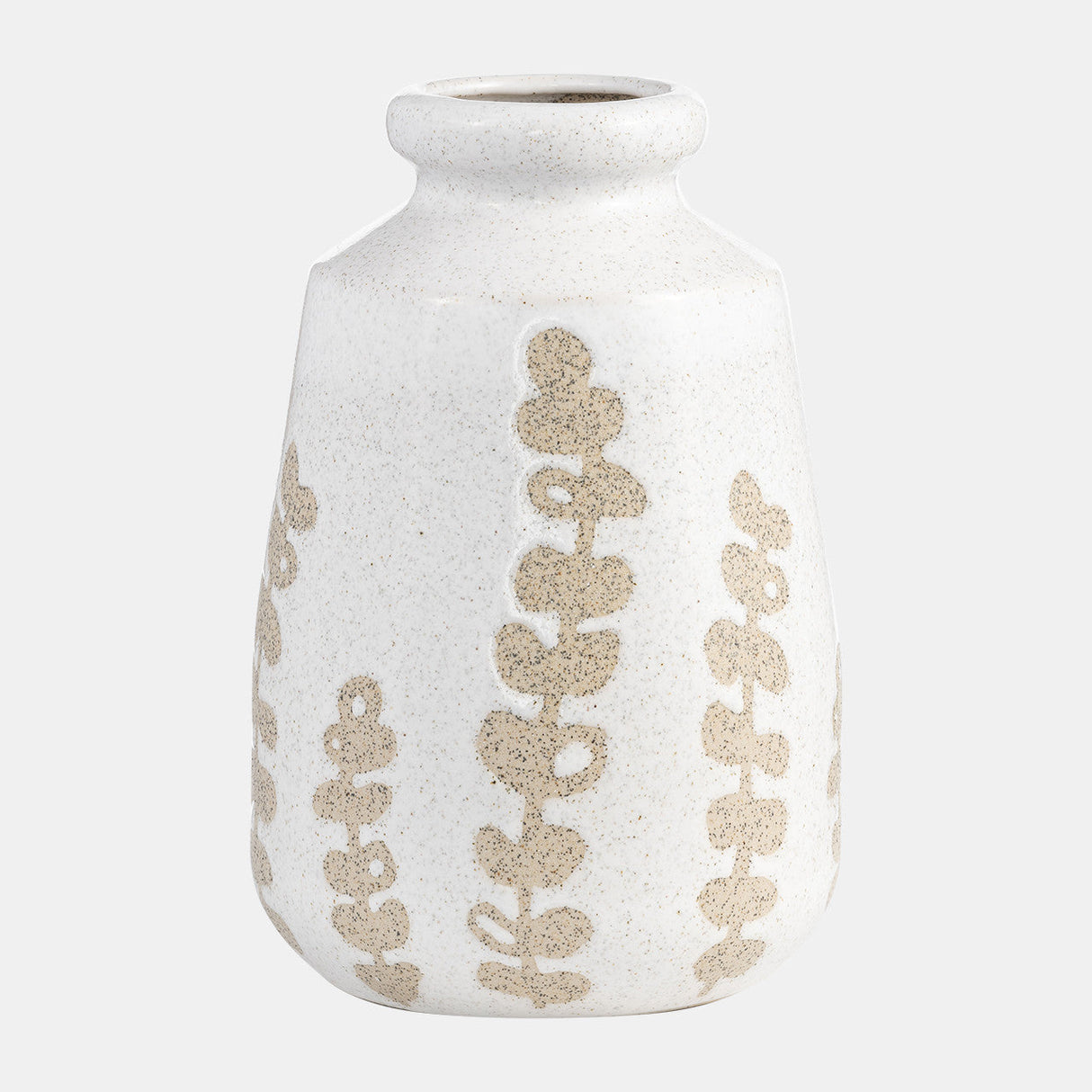 Cer, 10"h Botanical Vase, Ivory