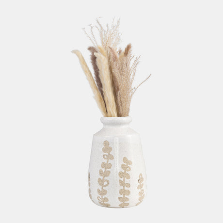 Cer, 10"h Botanical Vase, Ivory