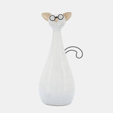 Cer, 10"h Chubby Cat W/ Glasses, Beige