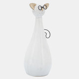 Cer, 10"h Chubby Cat W/ Glasses, Beige