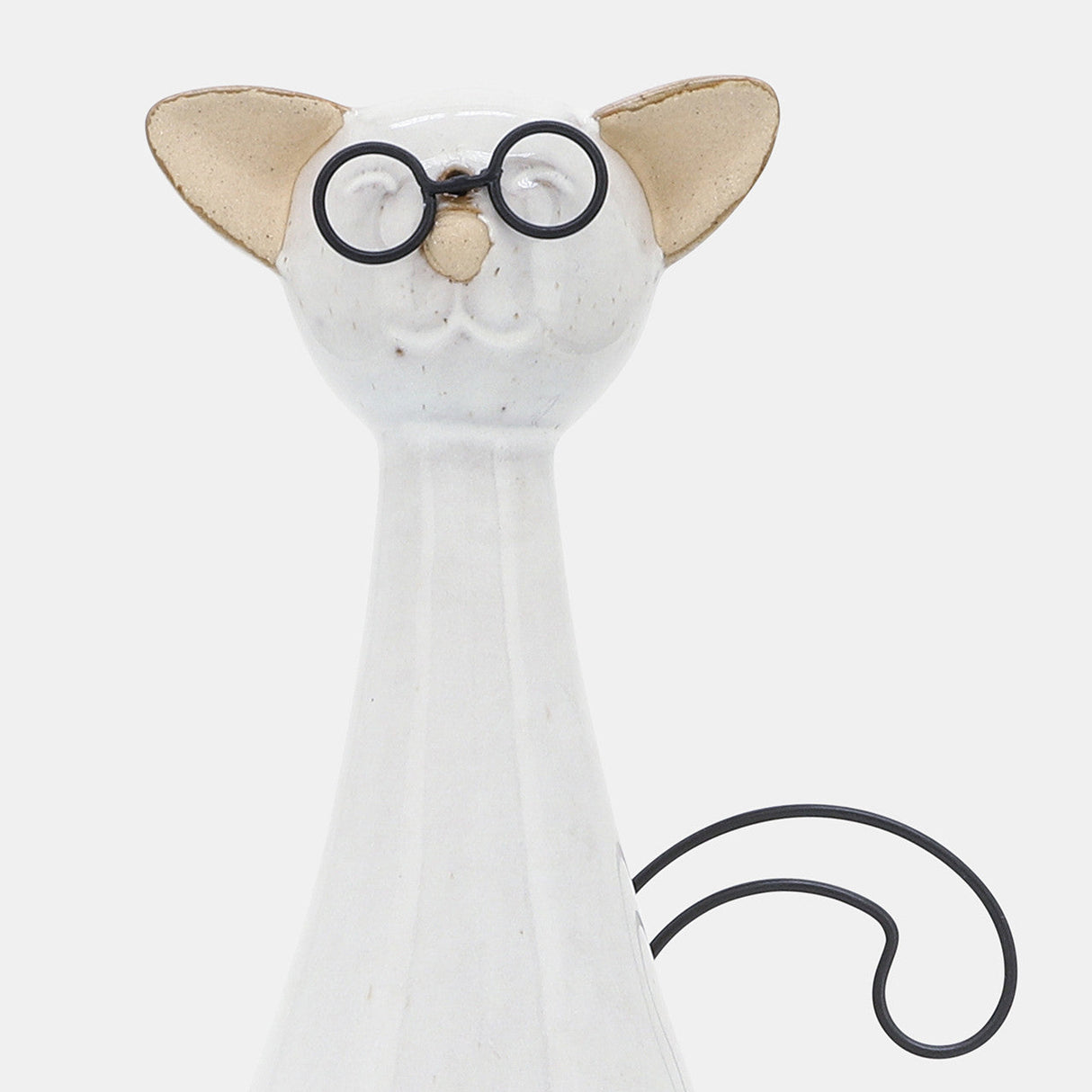 Cer, 10"h Chubby Cat W/ Glasses, Beige