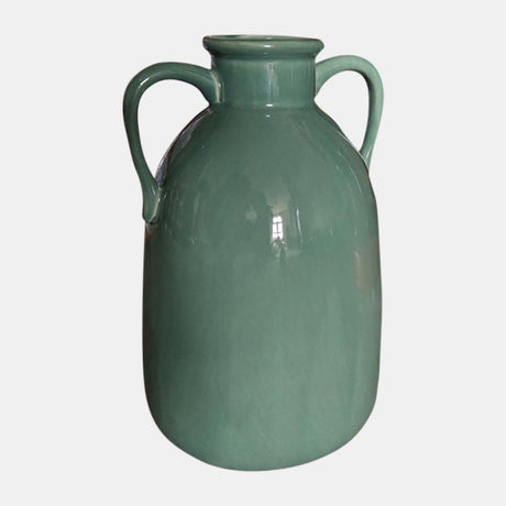 Cer, 10"h Eared Vase, Dark Sage