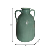 Cer, 10"h Eared Vase, Dark Sage