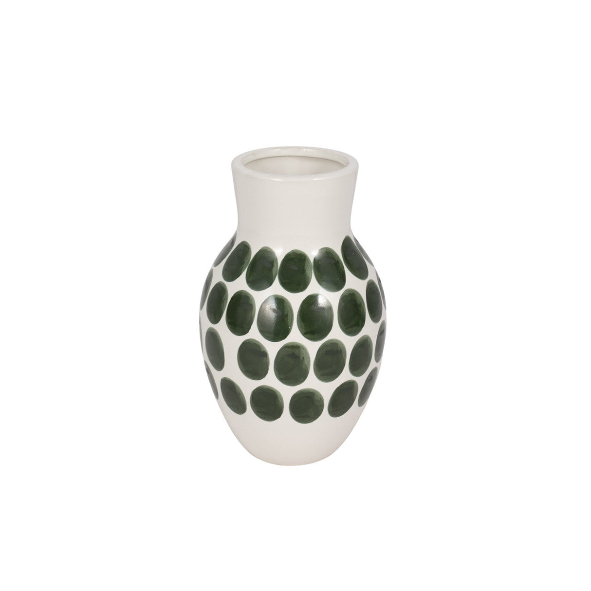 Cer, 10"h Forest Green Polk-a-dot Flower Vase,wht