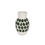 Cer, 10"h Forest Green Polk-a-dot Flower Vase,wht