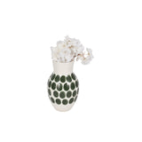 Cer, 10"h Forest Green Polk-a-dot Flower Vase,wht