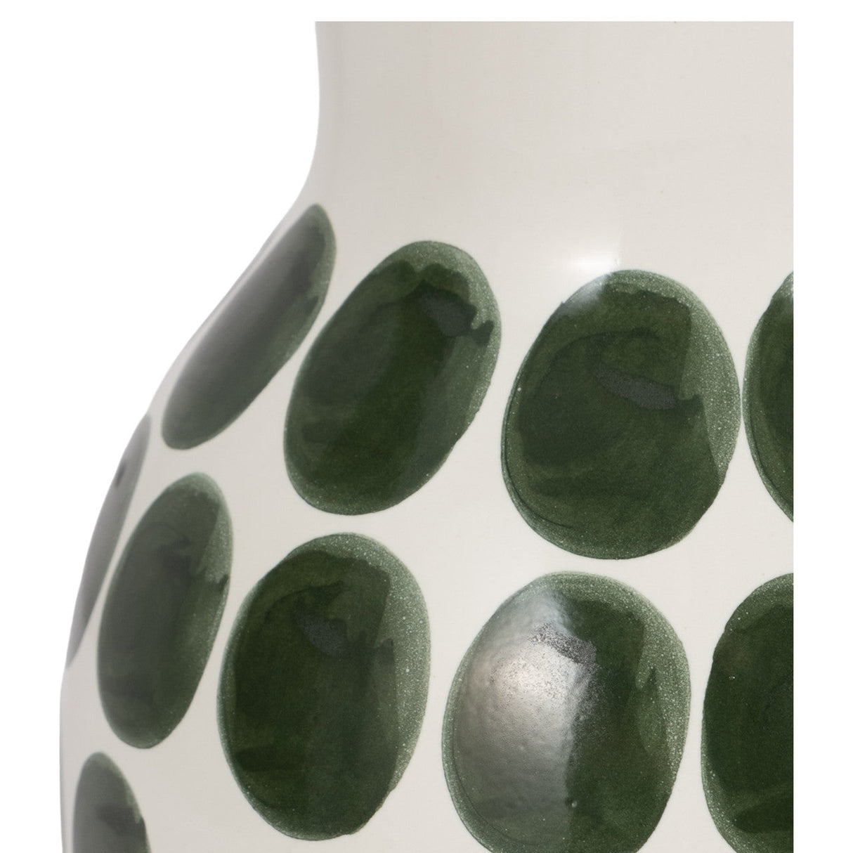 Cer, 10"h Forest Green Polk-a-dot Flower Vase,wht