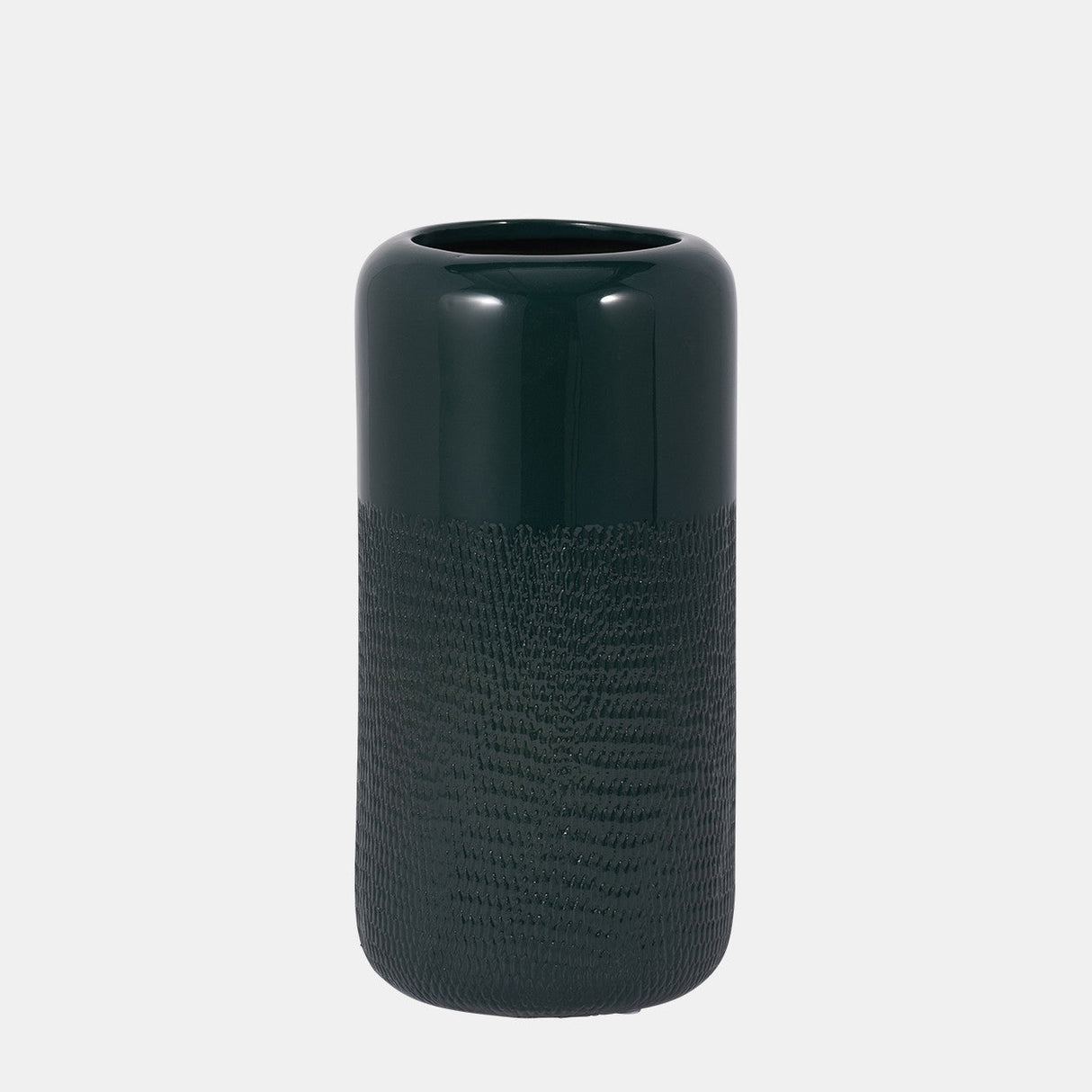 Cer, 10"h Grooved Vase, Forest Green