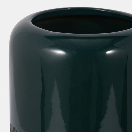 Cer, 10"h Grooved Vase, Forest Green