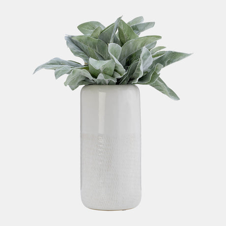 Cer, 10"h Grooved Vase, Ivory