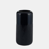 Cer, 10"h Grooved Vase, Navy Blue