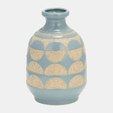 Cer, 10"h Half Circles Vase, Cameo Blue