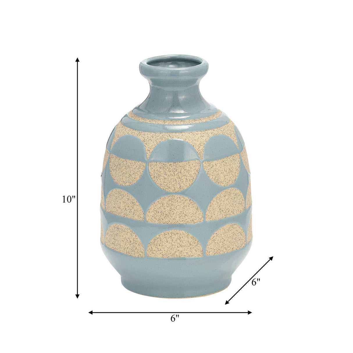 Cer, 10"h Half Circles Vase, Cameo Blue