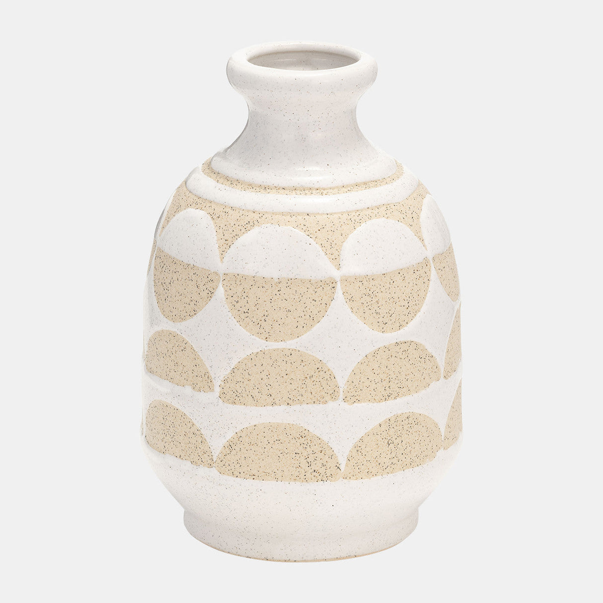 Cer, 10"h Half Circles Vase, Ivory