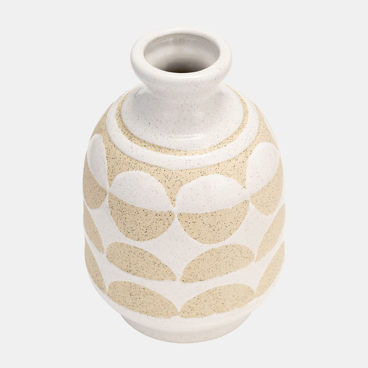 Cer, 10"h Half Circles Vase, Ivory