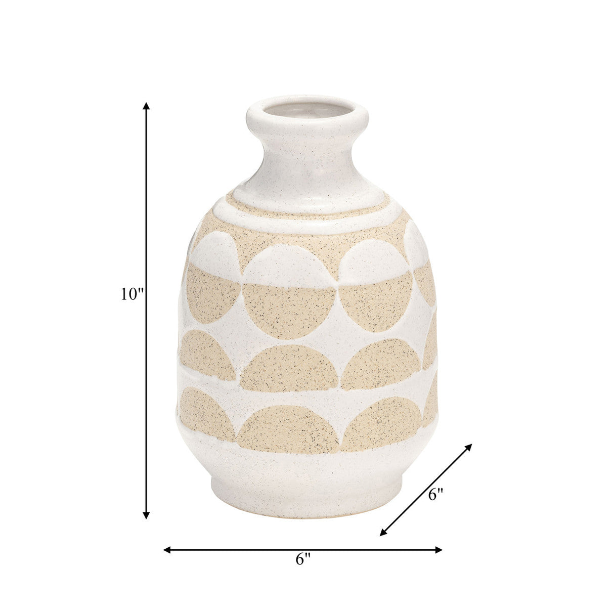 Cer, 10"h Half Circles Vase, Ivory