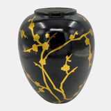 Cer 10"h, Jar W/ Gold Decal, Black