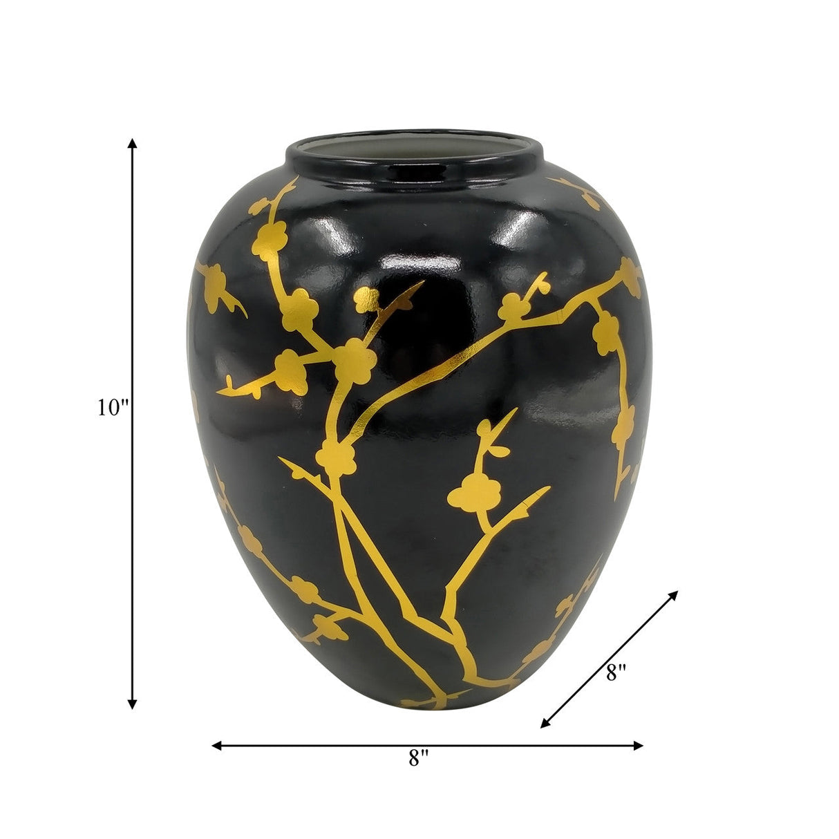 Cer 10"h, Jar W/ Gold Decal, Black