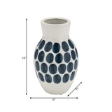 Cer, 10"h Navy Polk-a-dot Flower Vase, White