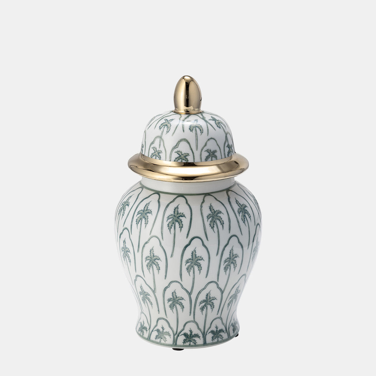 Cer, 10"h Temple Jar, Green/gold