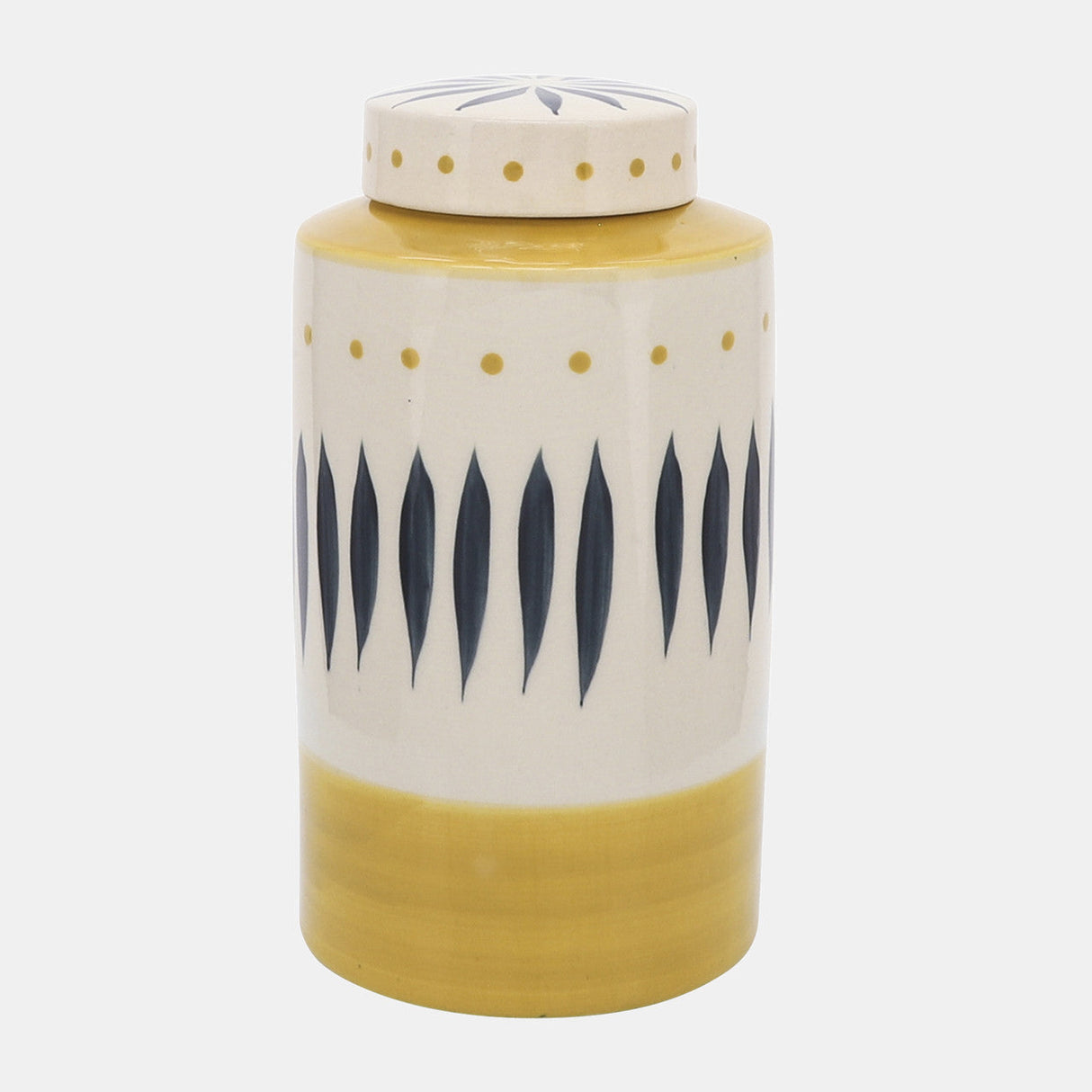 Cer, 10"h Tribal Jar W/ Lid, Yellow