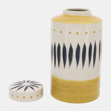 Cer, 10"h Tribal Jar W/ Lid, Yellow