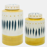 Cer, 10"h Tribal Jar W/ Lid, Yellow