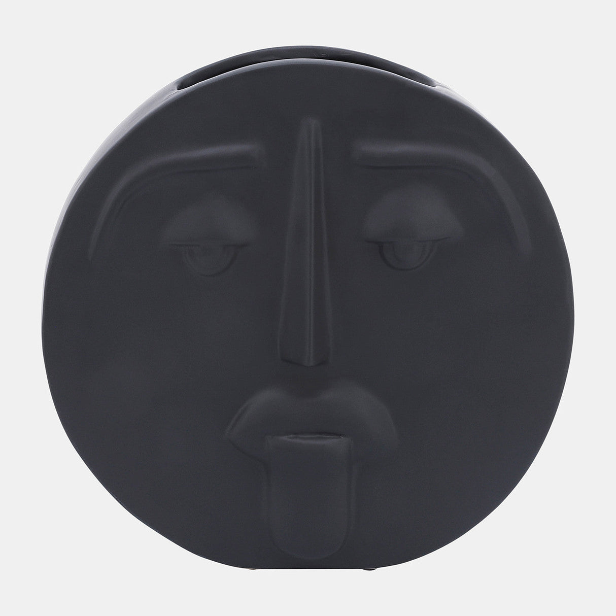 Cer, 10" Sad Face Vase, Black