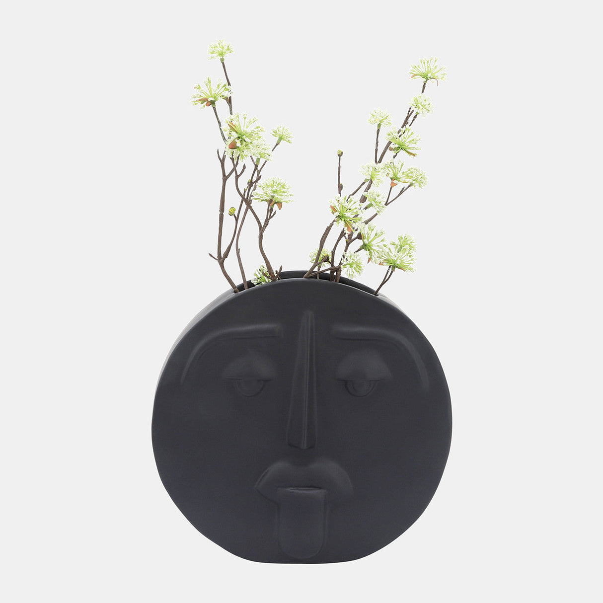 Cer, 10" Sad Face Vase, Black