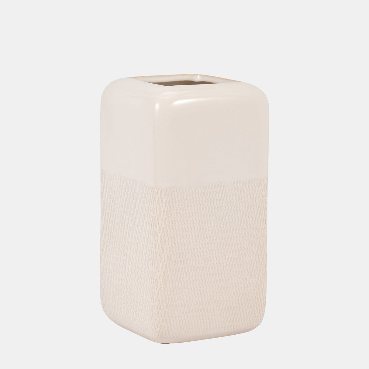 Cer, 10" Squared Grooved Vase, Ivory