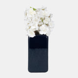 Cer, 10" Squared Grooved Vase, Navy Blue