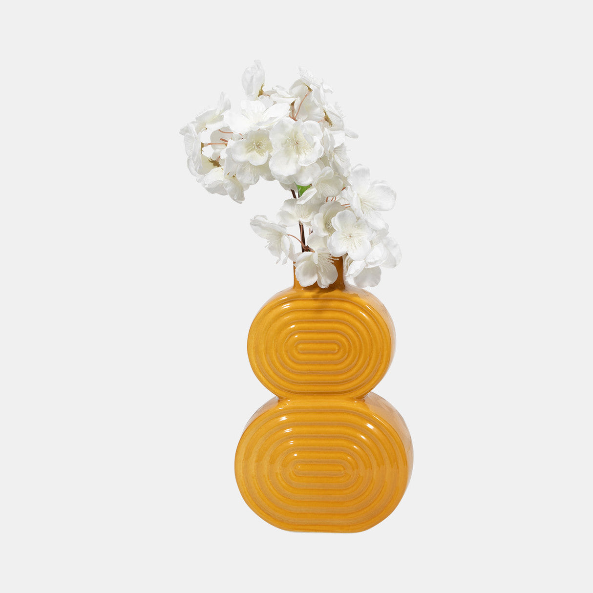 Cer, 10" Stacked Circles Vase, Mustard Gold