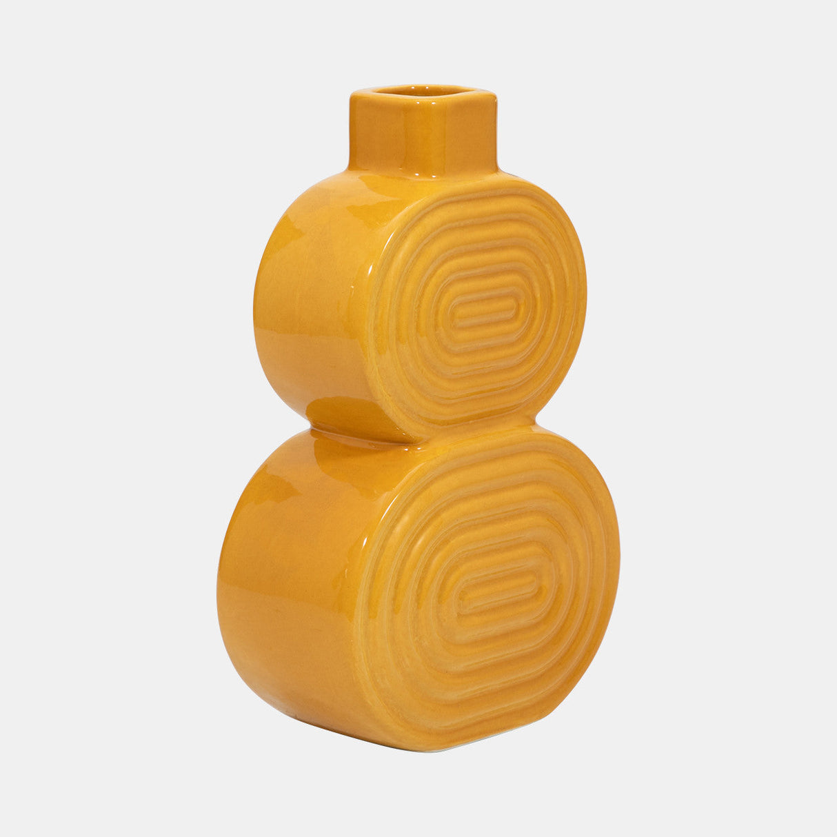 Cer, 10" Stacked Circles Vase, Mustard Gold