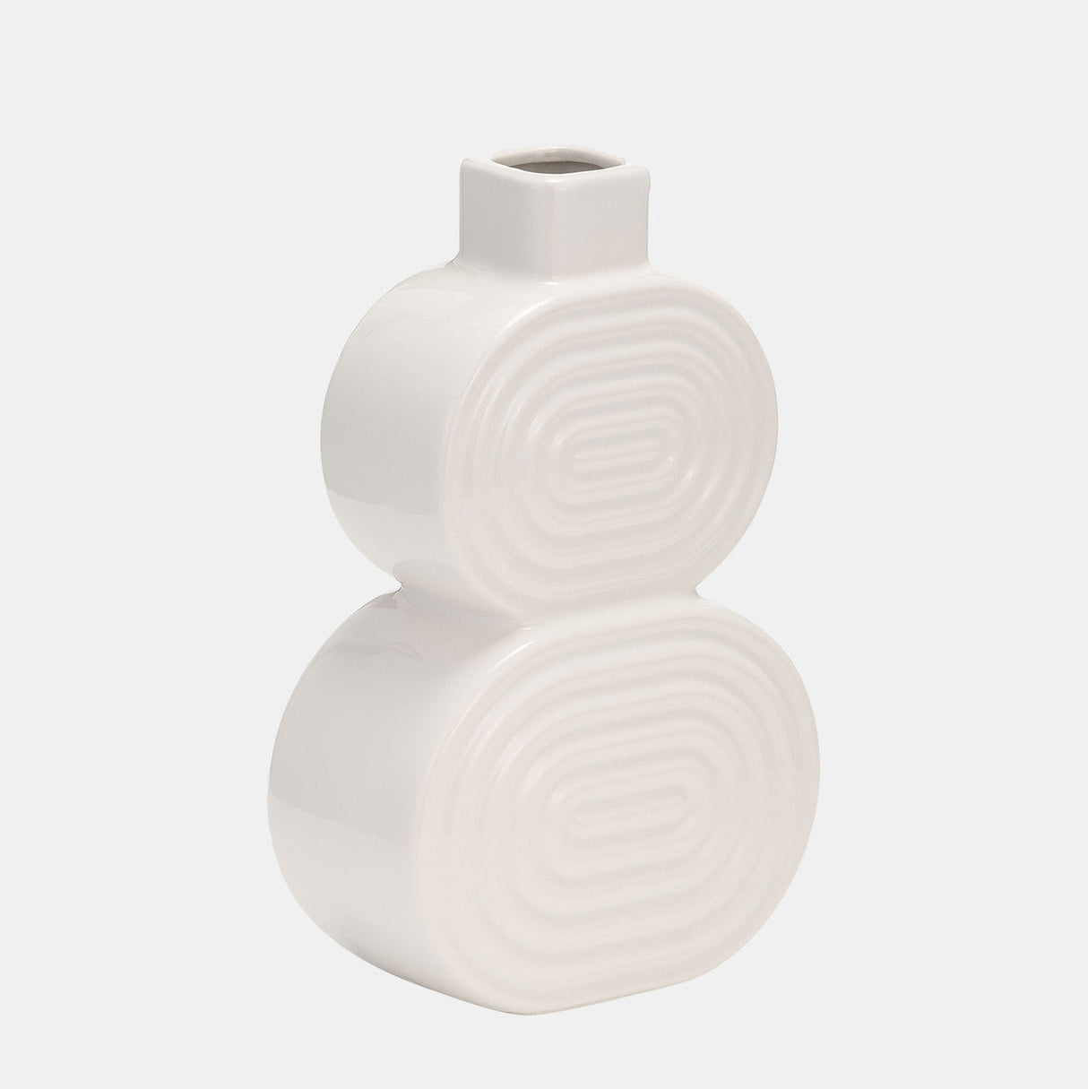 Cer, 10" Stacked Circles Vase, White