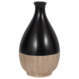 Cer, 11"h 2-tone Teardrop Vase, Creme/blk