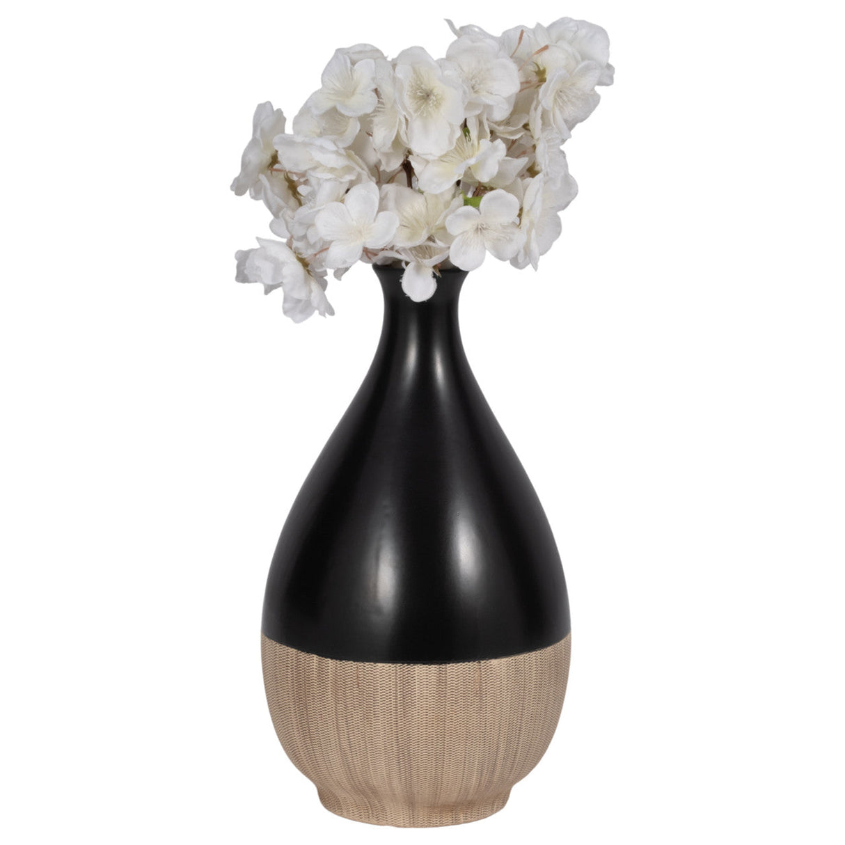 Cer, 11"h 2-tone Teardrop Vase, Creme/blk