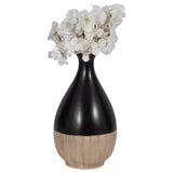 Cer, 11"h 2-tone Teardrop Vase, Creme/blk