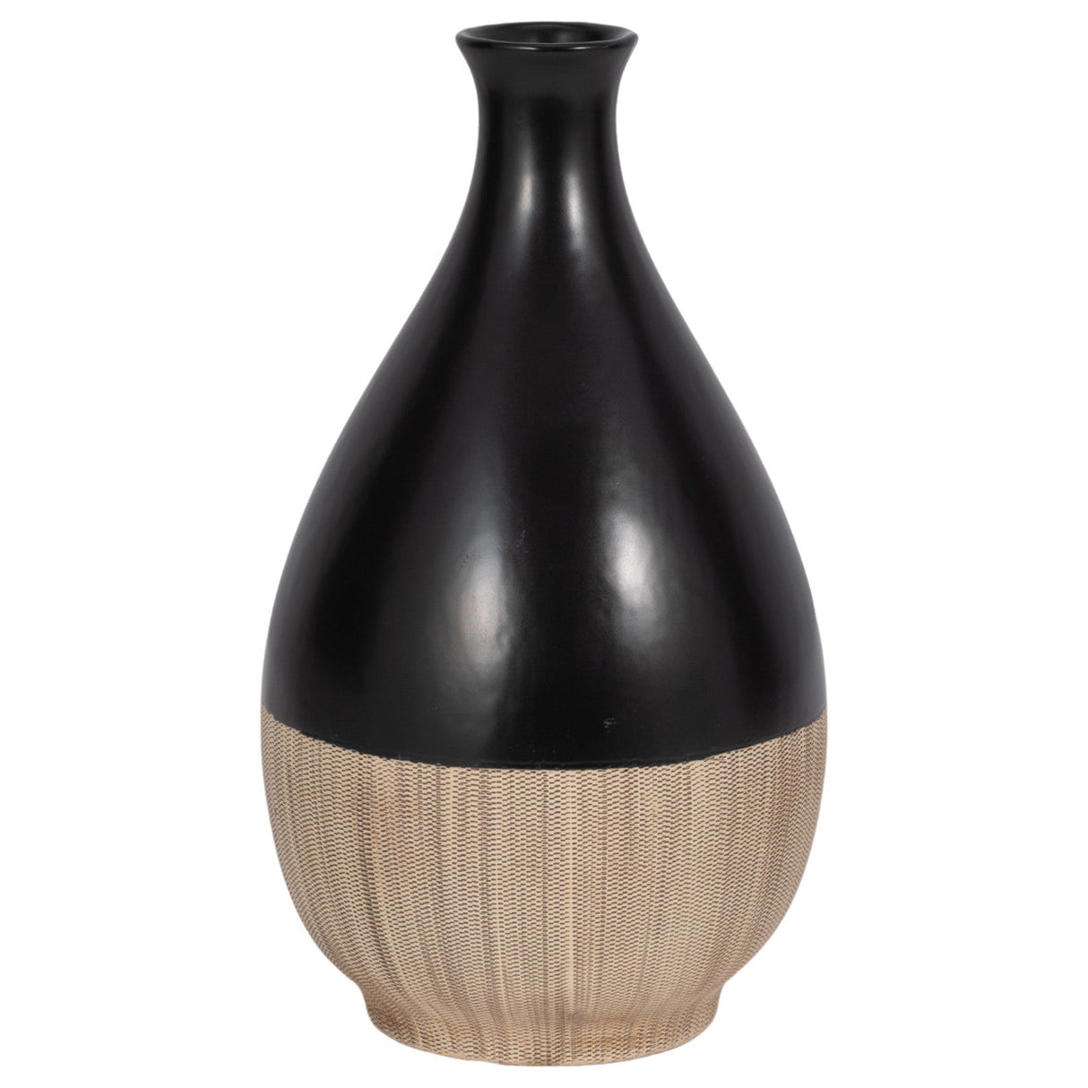 Cer, 11"h 2-tone Teardrop Vase, Creme/blk