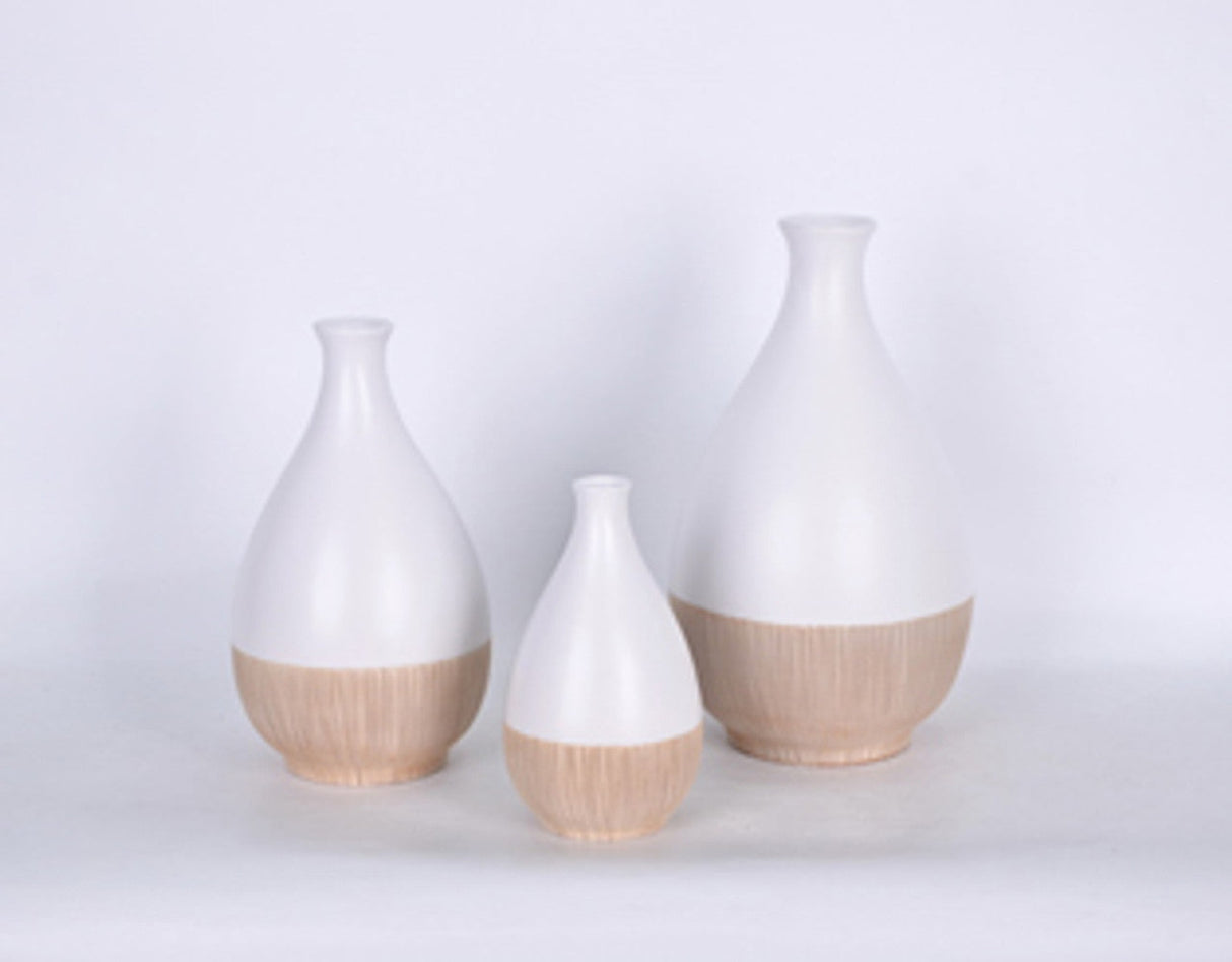 Cer, 11"h 2-tone Teardrop Vase, Creme/wht