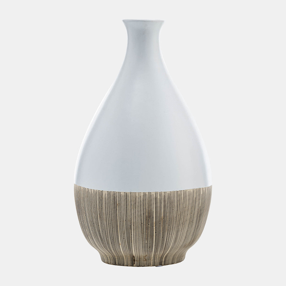 Cer, 11"h 2-tone Teardrop Vase, Creme/wht