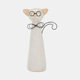 Cer, 11"h Cat W/ Glasses, Beige