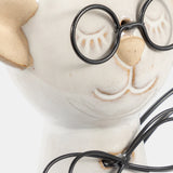 Cer, 11"h Cat W/ Glasses, Beige