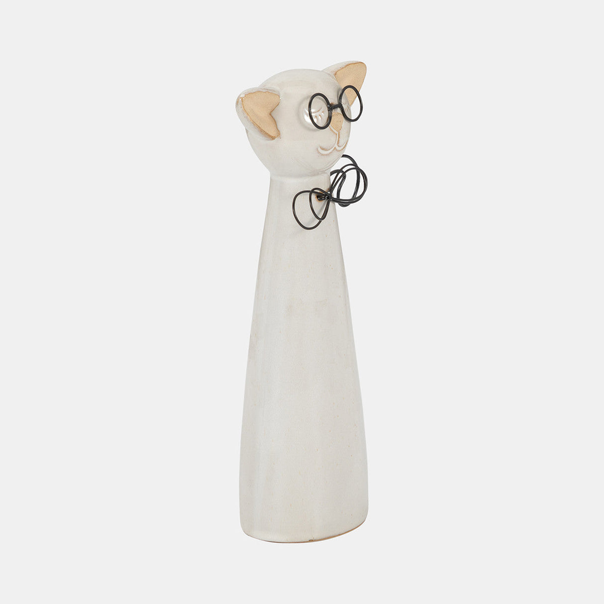 Cer, 11"h Cat W/ Glasses, Beige