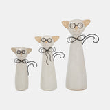 Cer, 11"h Cat W/ Glasses, Beige